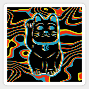 Japanese Maneki Neko Lucky Cat - Black Illusion Sticker